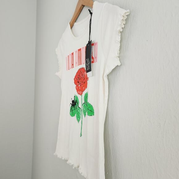 Chaser NWT Vida Amorosa Graphic Baby Tee Cropped Cotton Lettuce Edge Y2K - Picture 5 of 9